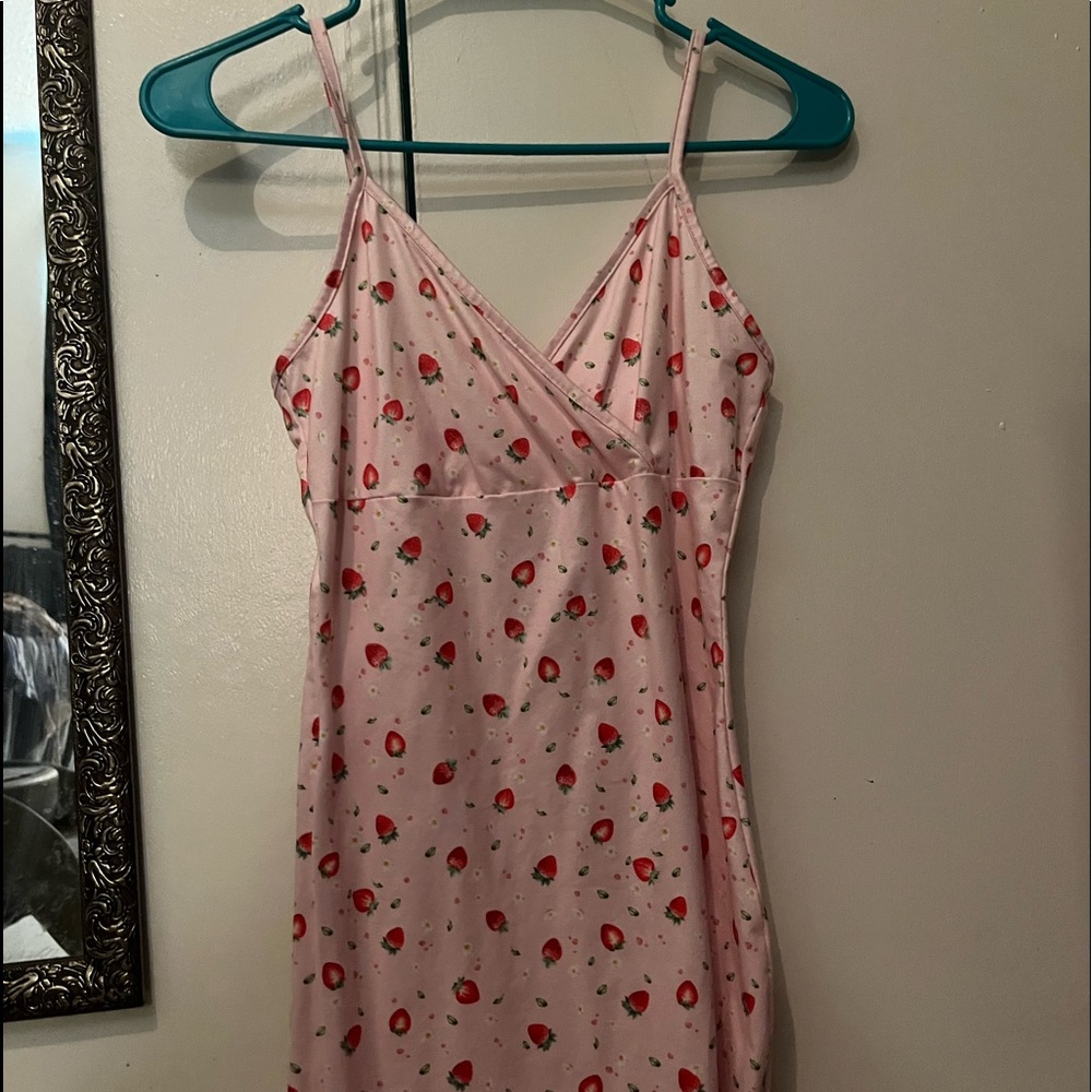 Form fitting strawberry dress, spaghetti strap.